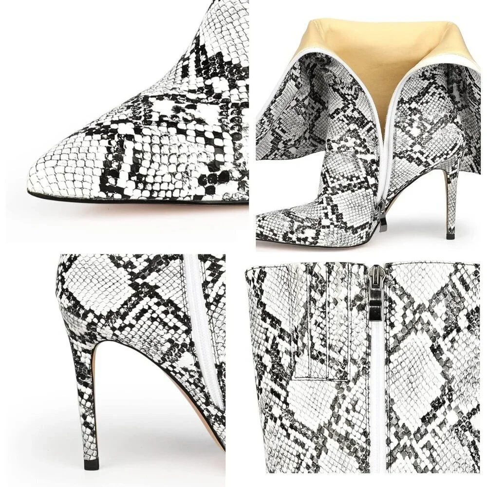 Women Snakeskin PU Knee High Exquisite Pointed Toe Fine High Heels Pleated Boots